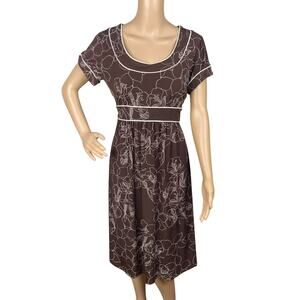 Merona Vtg Y2K Twee Brown Cream Floral Cap Sleeve Tie Back Dress SZ M